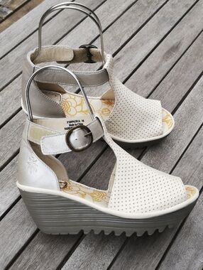 Fly London cream wedge sandals